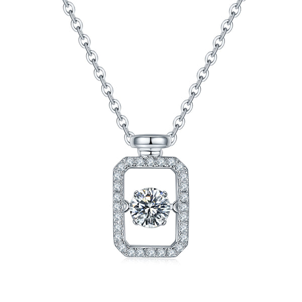 Dancing Moissanite Perfume Bottle Pave Necklace in Sterling Silver - ReadYourHeart