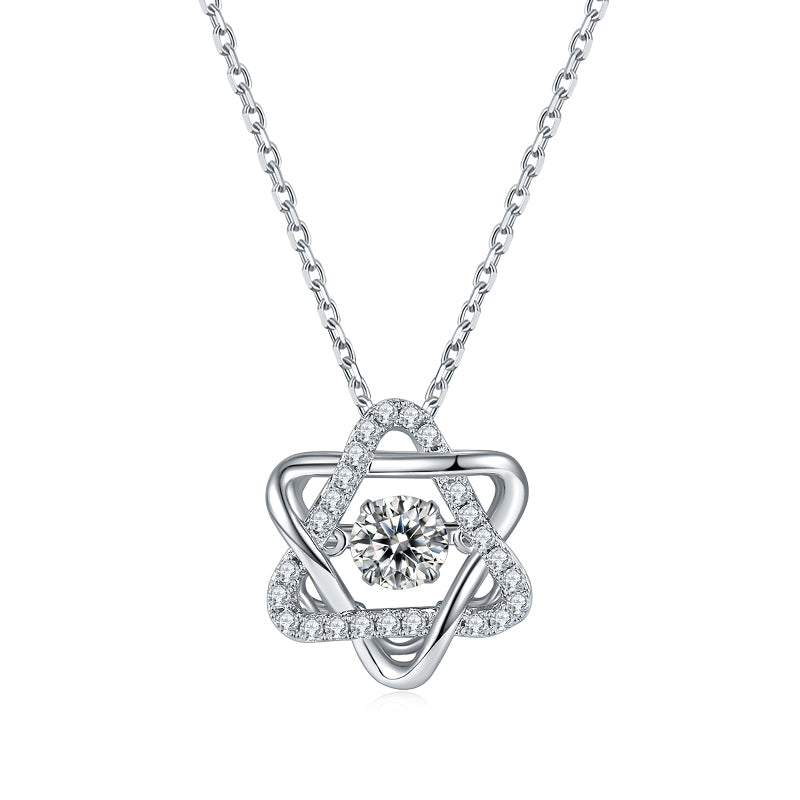 Dancing Moissanite Six Pointed Star Necklace in Sterling Silver - ReadYourHeart