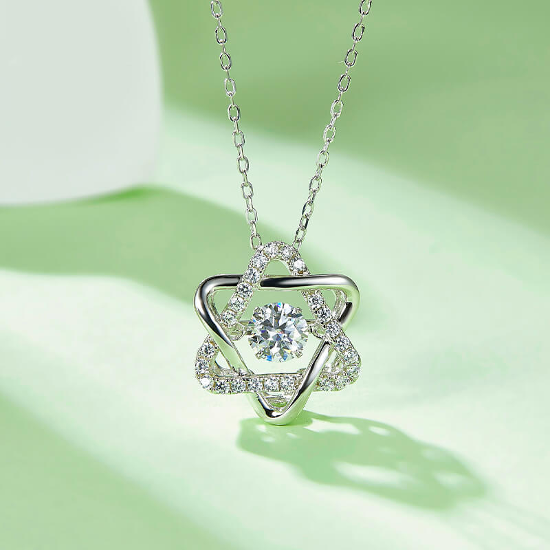Dancing Moissanite Six Pointed Star Necklace in Sterling Silver - ReadYourHeart