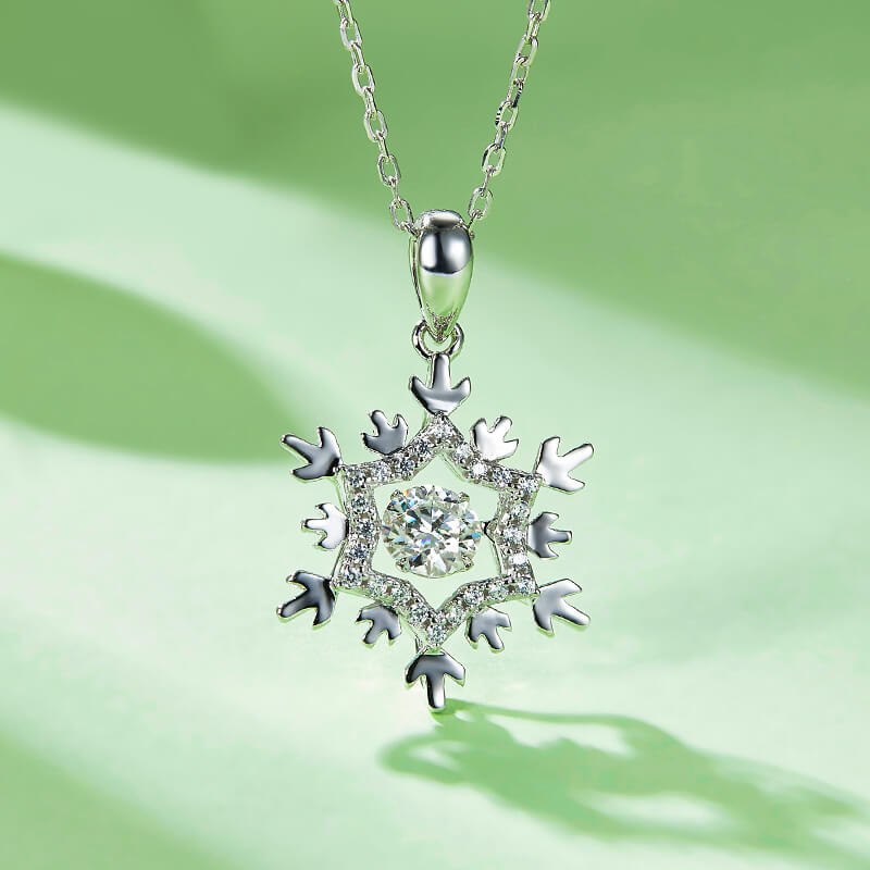 Dancing Moissanite Snowflake Sterling Silver Necklace - ReadYourHeart