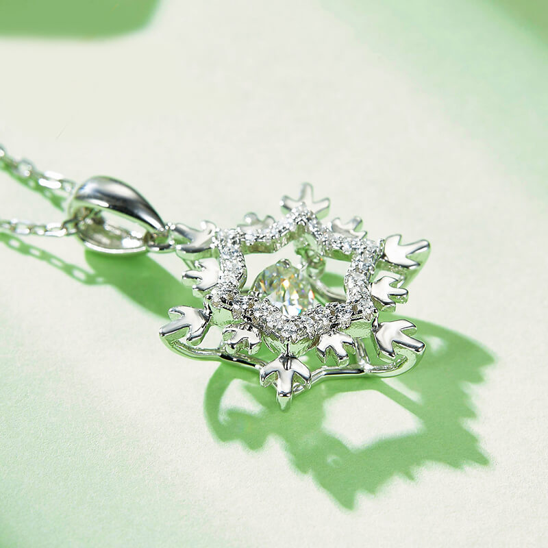 Dancing Moissanite Snowflake Sterling Silver Necklace - ReadYourHeart
