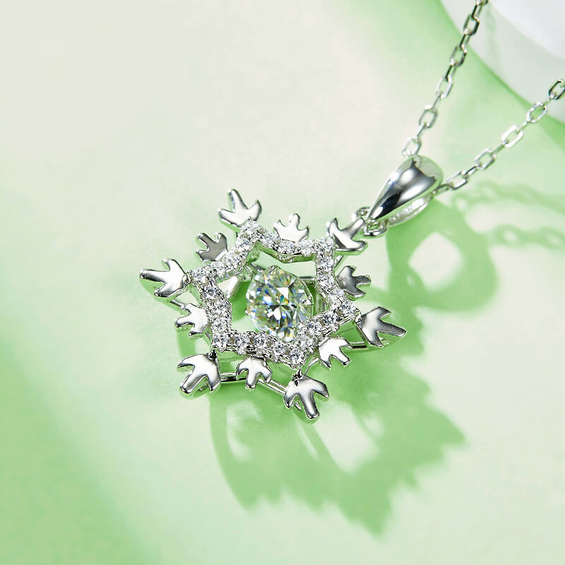 Dancing Moissanite Snowflake Sterling Silver Necklace - ReadYourHeart