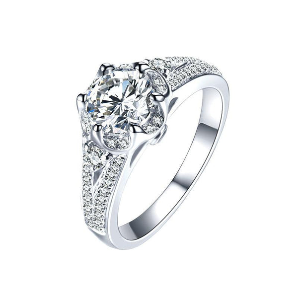 D color moissanite 18K gold luxury flower 6 Prong wedding band Ring - ReadYourHeart