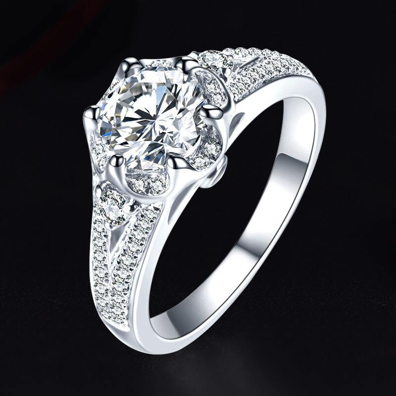 D color moissanite 18K gold luxury flower 6 Prong wedding band Ring - ReadYourHeart