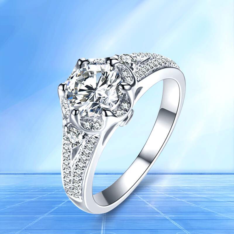 D color moissanite 18K gold luxury flower 6 Prong wedding band Ring - ReadYourHeart
