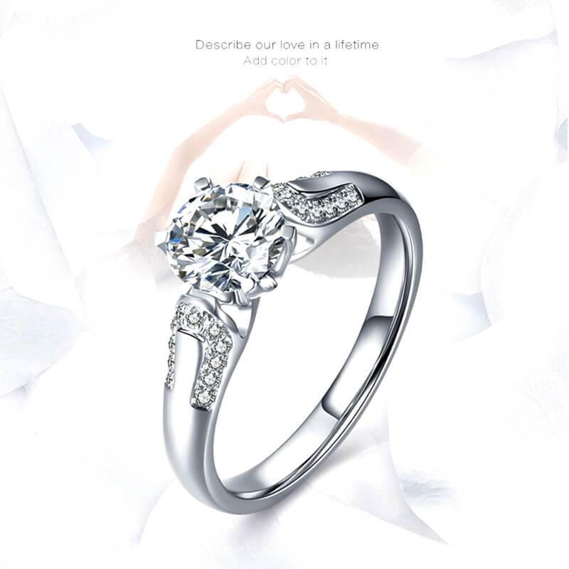 D color moissanite 18k gold luxury 6 Prong wedding band Ring - ReadYourHeart
