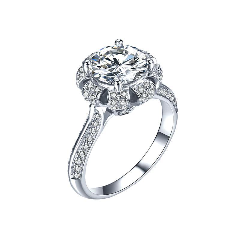 D color moissanite 18k gold luxury flower wedding band Ring - ReadYourHeart