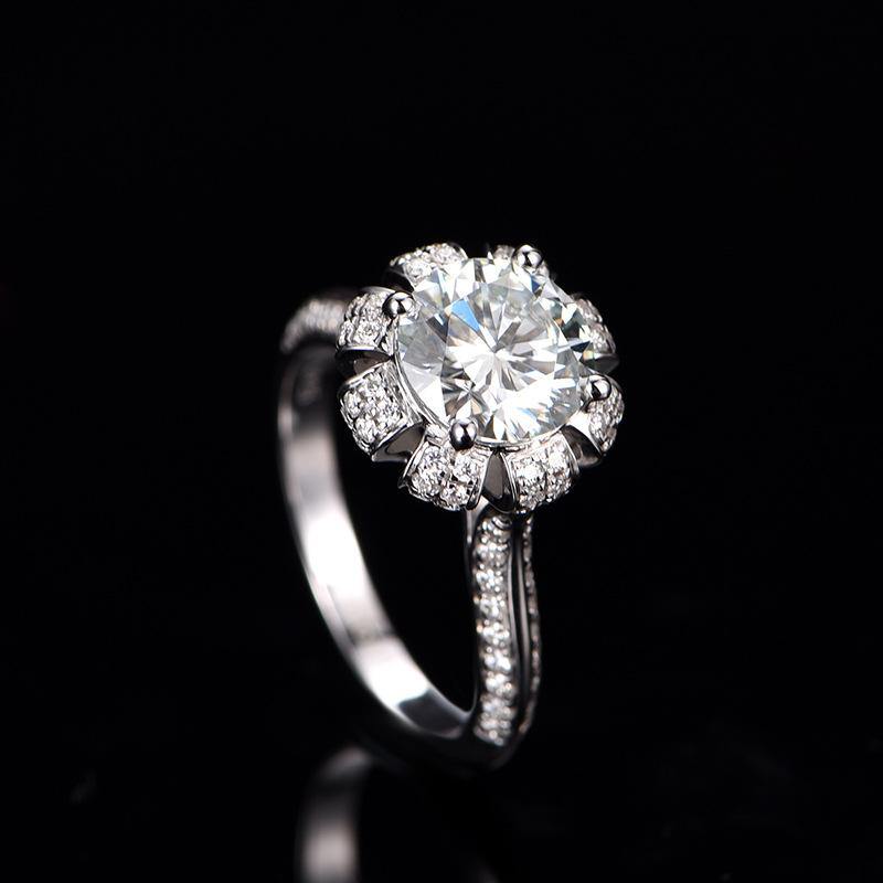D color moissanite 18k gold luxury flower wedding band Ring - ReadYourHeart