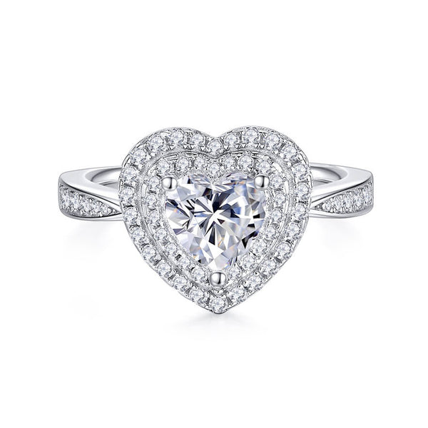 Double Halo Heart Cut Moissanite Pave Engagement Ring - ReadYourHeart