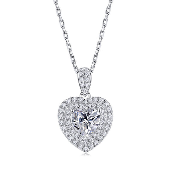 Double Halo Heart Cut Moissanite Pendant Necklace - ReadYourHeart