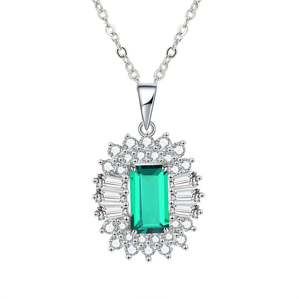 Double Halo Lab-Created Emerald Sterling Silver Necklace - ReadYourHeart