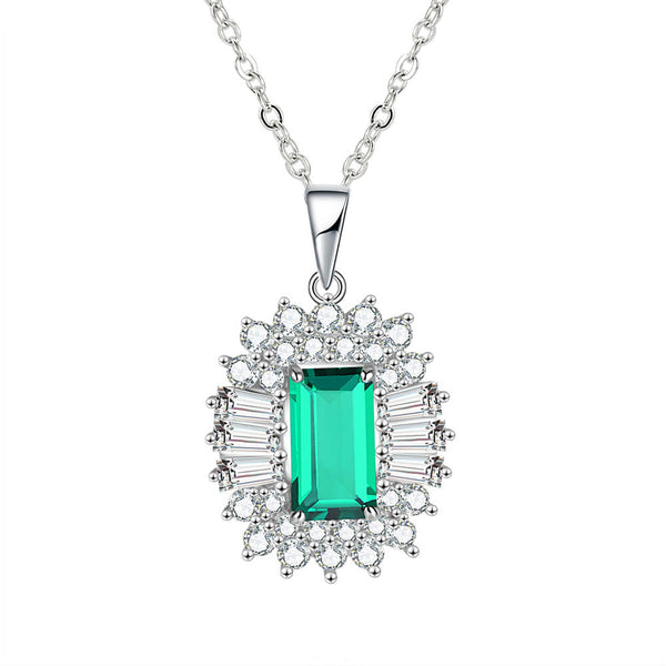 Double Halo Lab-Created Emerald Sterling Silver Necklace