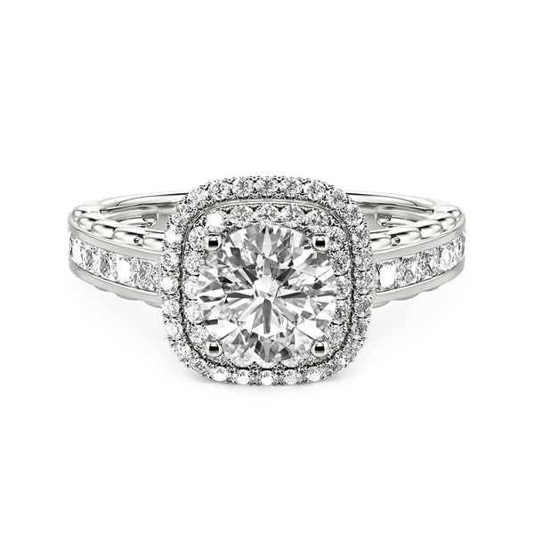 Double Halo Moissanite Channel Set Engagement Ring