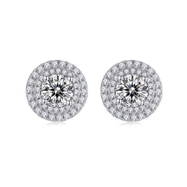 Double Halo Moissanite Stud Earrings In Sterling Silver - ReadYourHeart