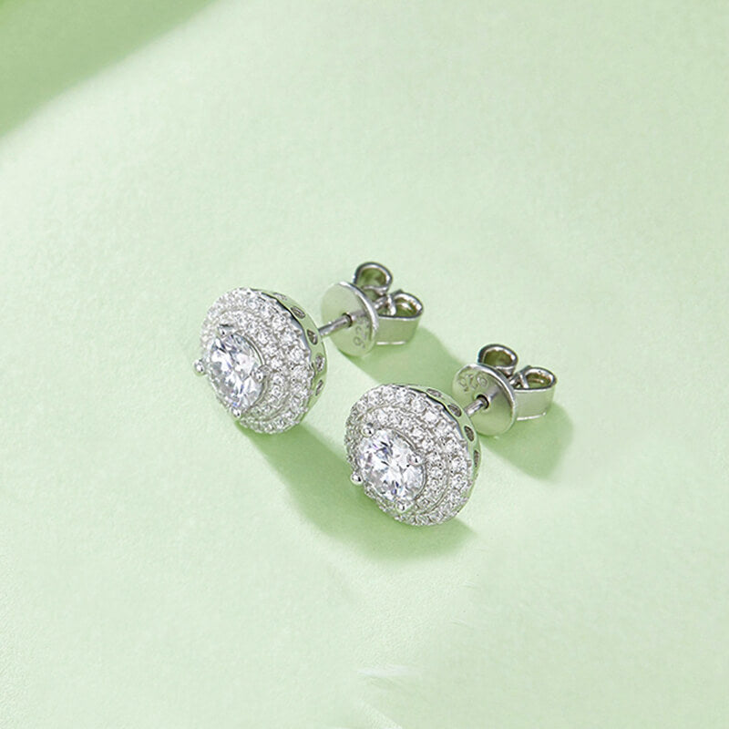 Double Halo Moissanite Stud Earrings In Sterling Silver - ReadYourHeart