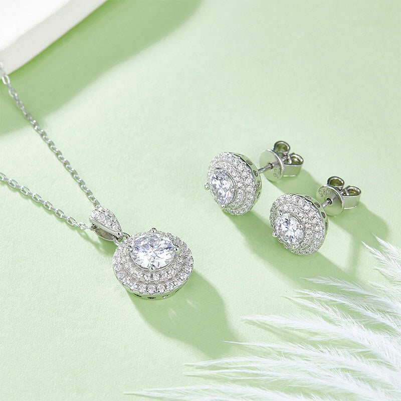 Double Halo Moissanite Stud Earrings In Sterling Silver - ReadYourHeart