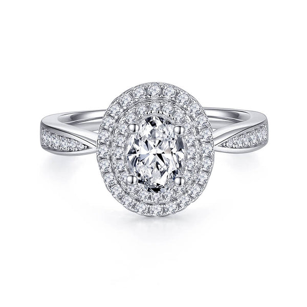 Double Halo Oval Cut Moissanite Pave Engagement Ring - ReadYourHeart