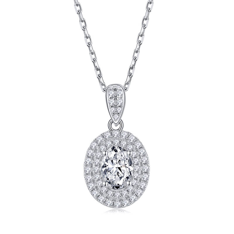 Double Halo Oval Moissanite Pendant Necklace - ReadYourHeart