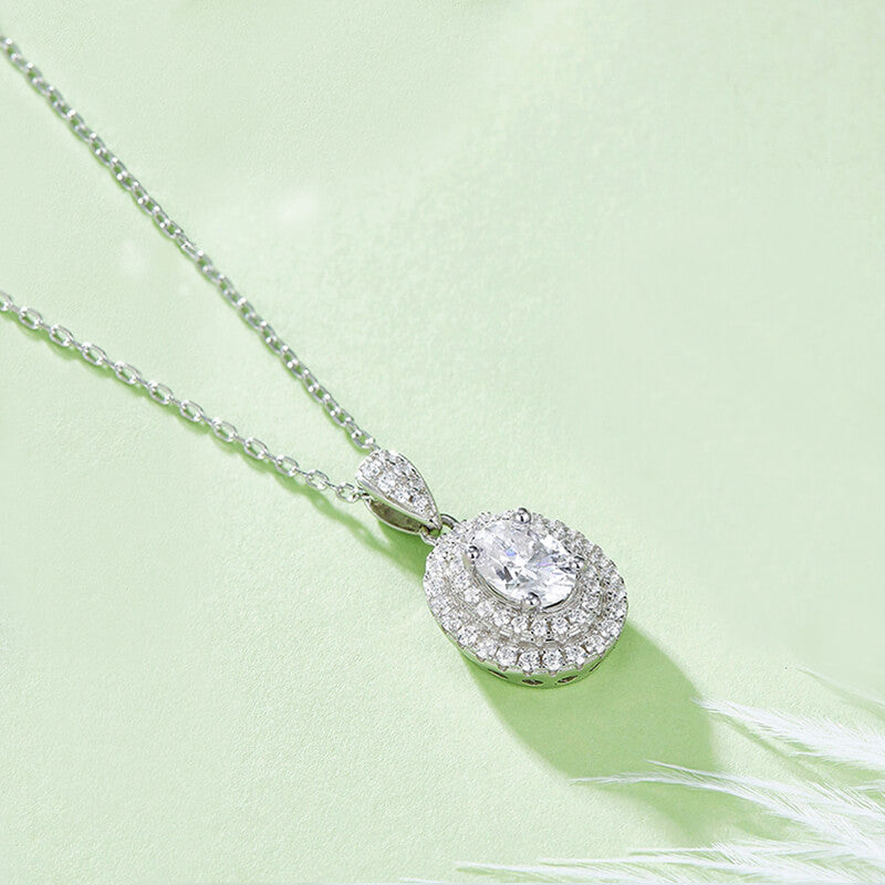 Double Halo Oval Moissanite Pendant Necklace - ReadYourHeart