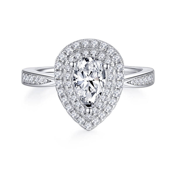 Double Halo Pear Cut Moissanite Pave Engagement Ring - ReadYourHeart