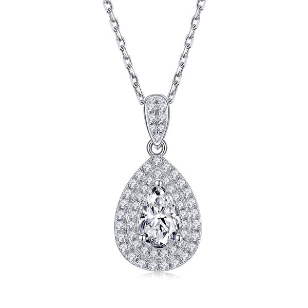 Double Halo Pear Moissanite Pendant Necklace - ReadYourHeart