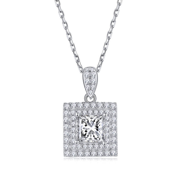 Double Halo Princess Moissanite Pendant Necklace - ReadYourHeart