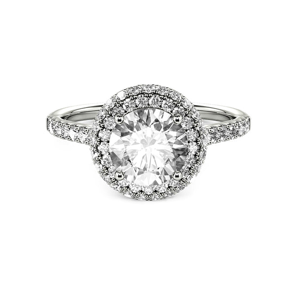 Double Halo Round Moissanite Pave Engagement Ring - ReadYourHeart