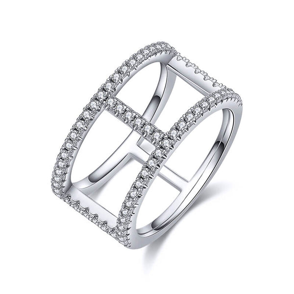 Fashion Geometric Double Shank Moissanite Half Eternity Wedding Band Ring - ReadYourHeart