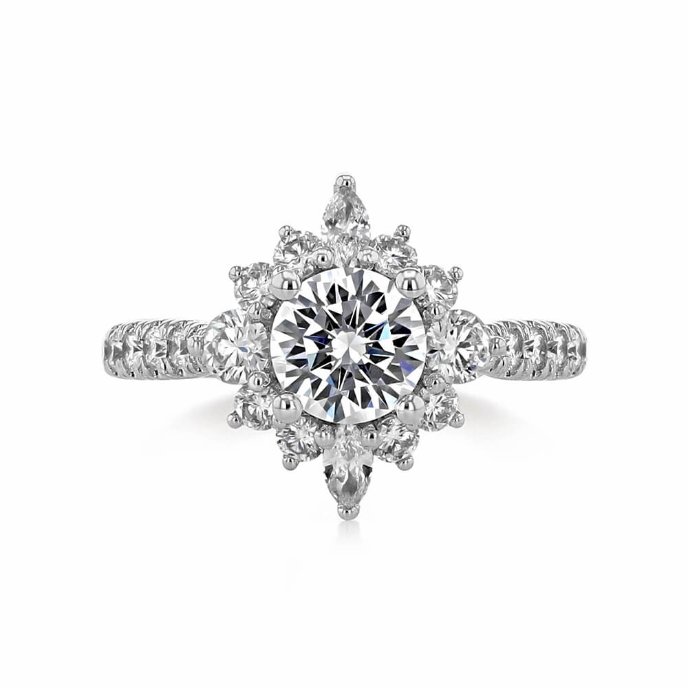 Elegant Halo Round Moissanite Pave Engagement Ring - ReadYourHeart