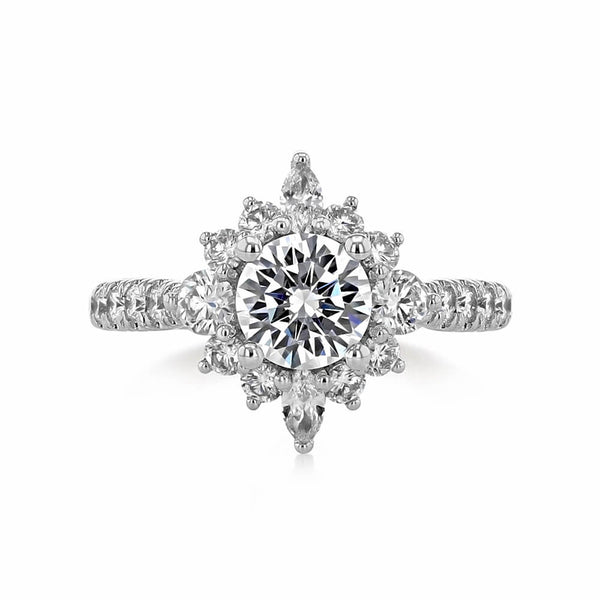 Elegant Halo Round Moissanite Pave Engagement Ring