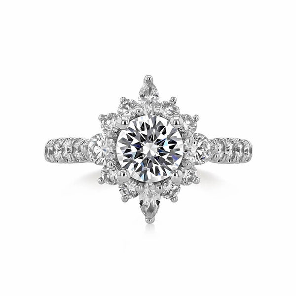 Elegant Halo Round Moissanite Pave Engagement Ring