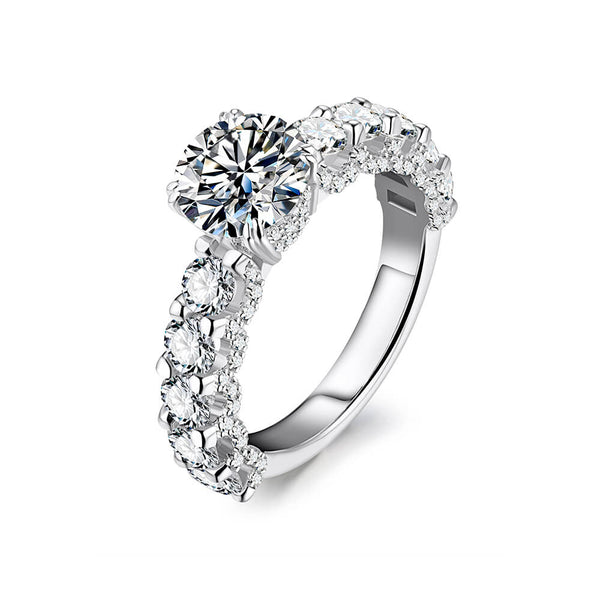 Eleven Stone Round Cut Moissanite Half Eternity Sterling Silver Ring