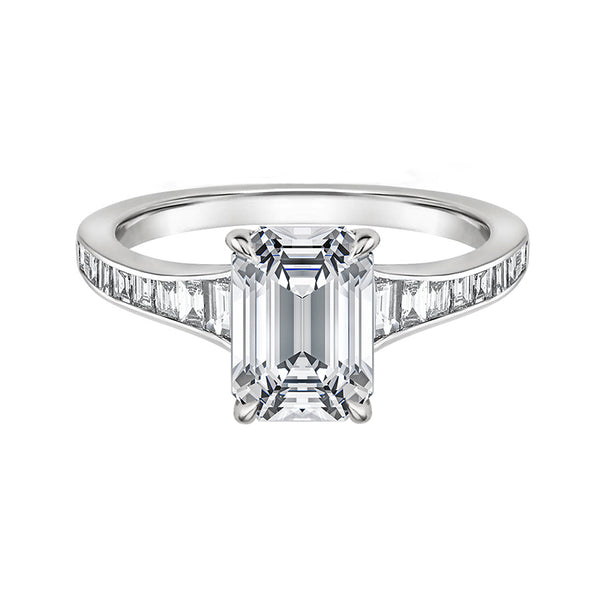 Emerald-Cut Moissanite Channel Set Baguettes Engagement Ring - ReadYourHeart