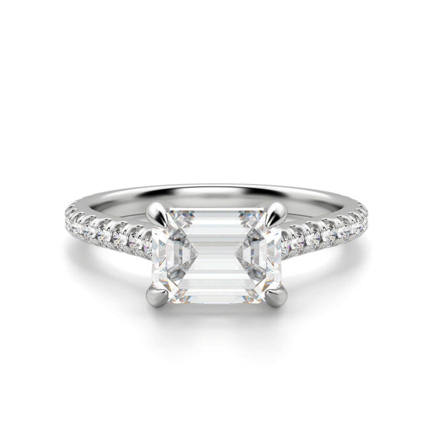 Emerald Cut Horizontal Moissanite Pave Engagement Ring - ReadYourHeart