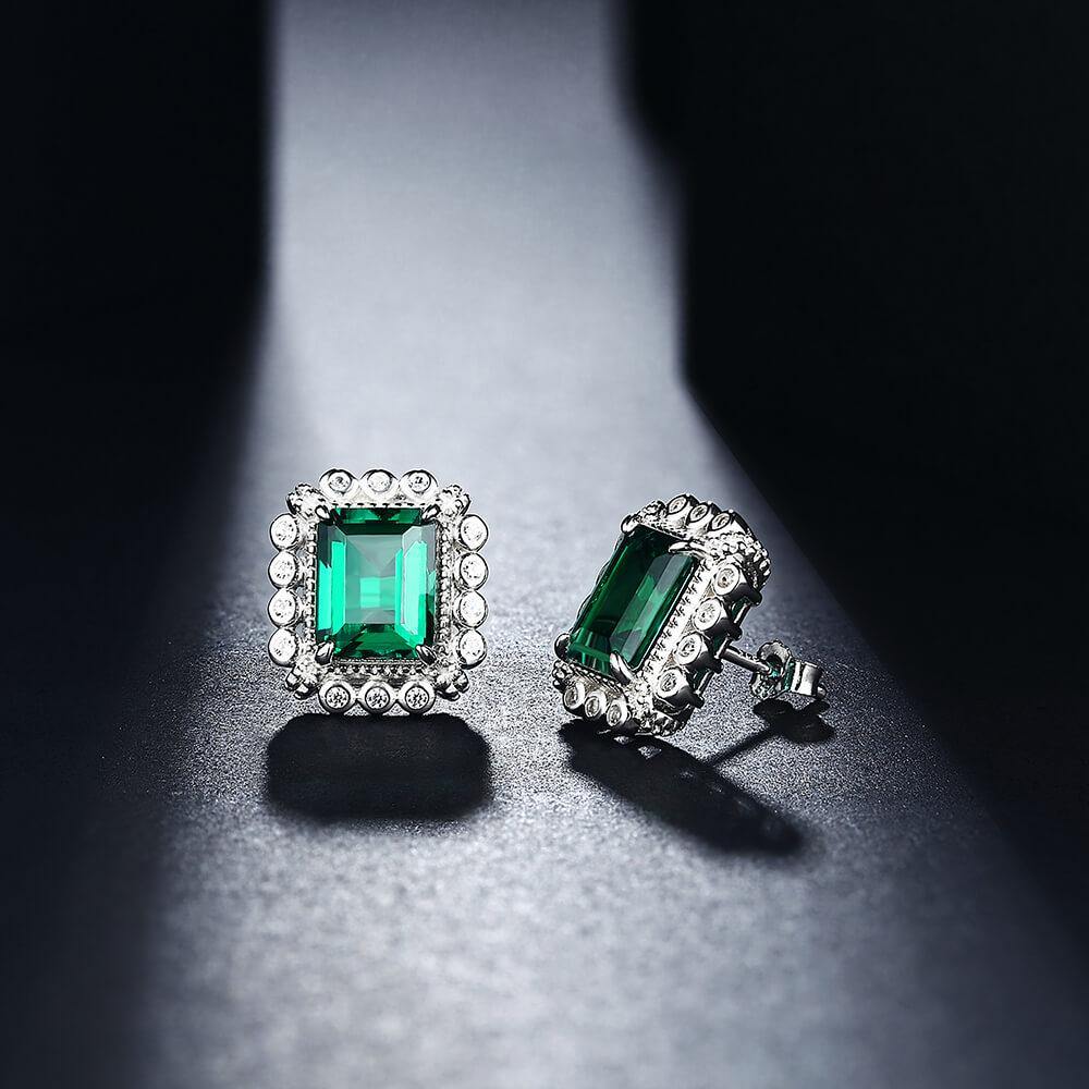 Emerald Cut Lab Created Emerald Classic Luxury Sterling Silver Necklace - ReadYourHeart