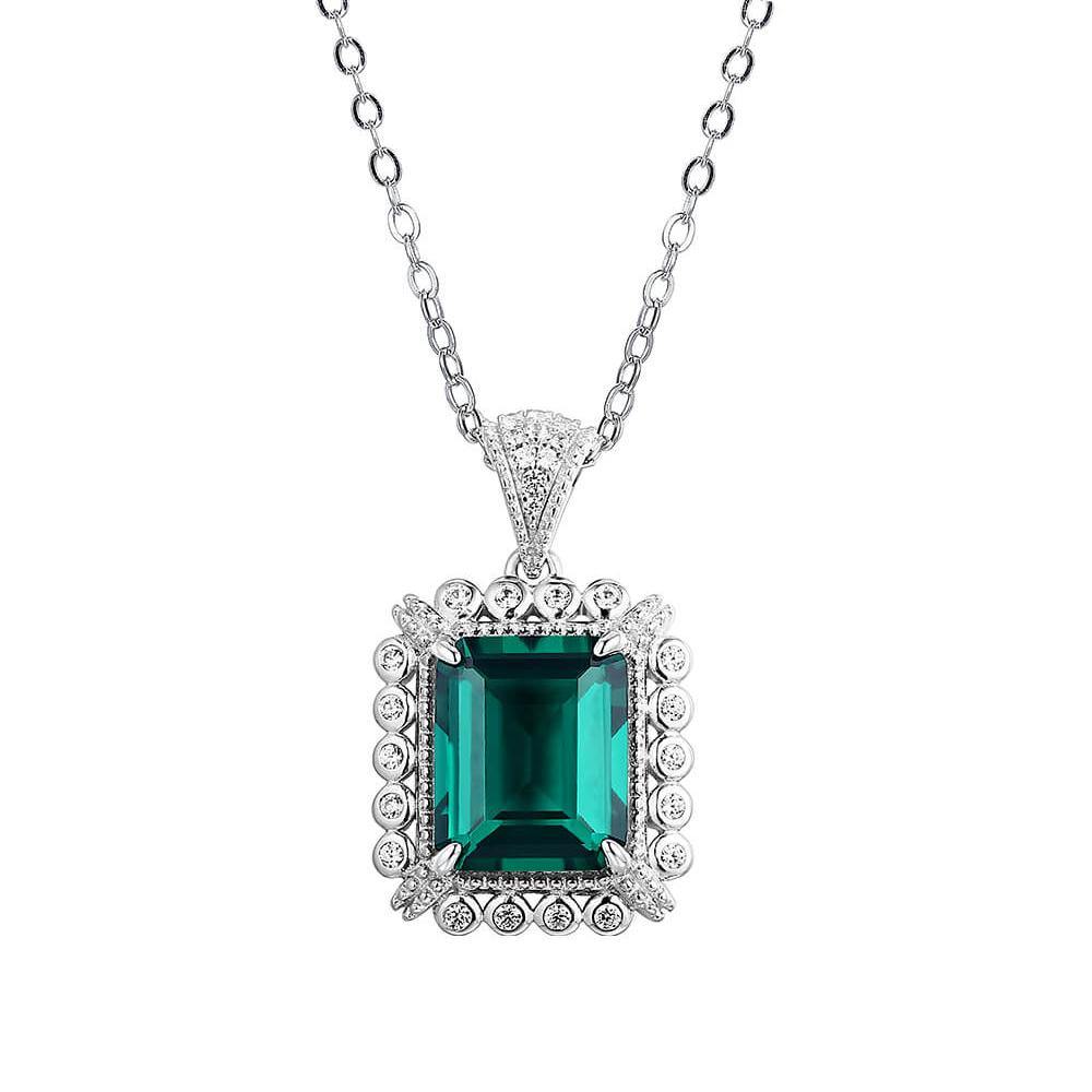 Emerald Cut Lab Created Emerald Classic Luxury Sterling Silver Necklace - ReadYourHeart