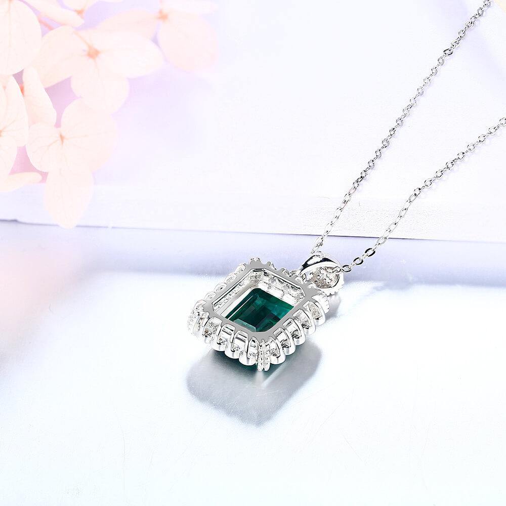 Emerald Cut Lab Created Emerald Classic Luxury Sterling Silver Necklace - ReadYourHeart
