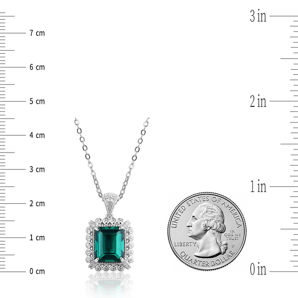 Emerald Cut Lab Created Emerald Classic Luxury Sterling Silver Necklace - ReadYourHeart