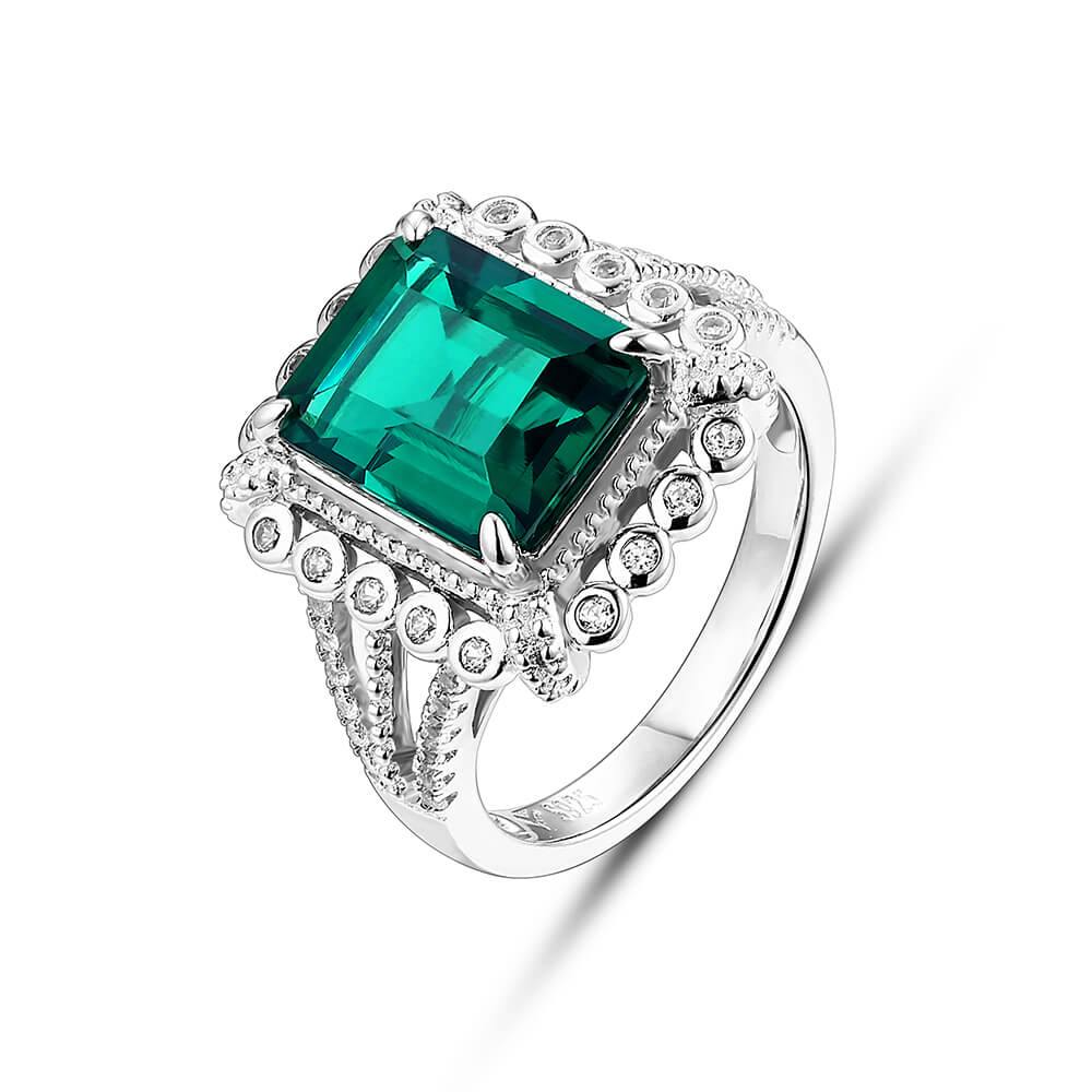 Emerald Cut Lab Created Emerald Classic Luxury Sterling Silver Ring - ReadYourHeart