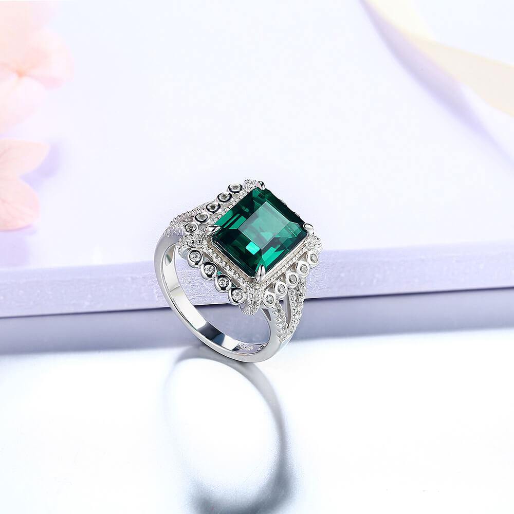 Emerald Cut Lab Created Emerald Classic Luxury Sterling Silver Ring - ReadYourHeart,RRL-LTR19112601S-EM