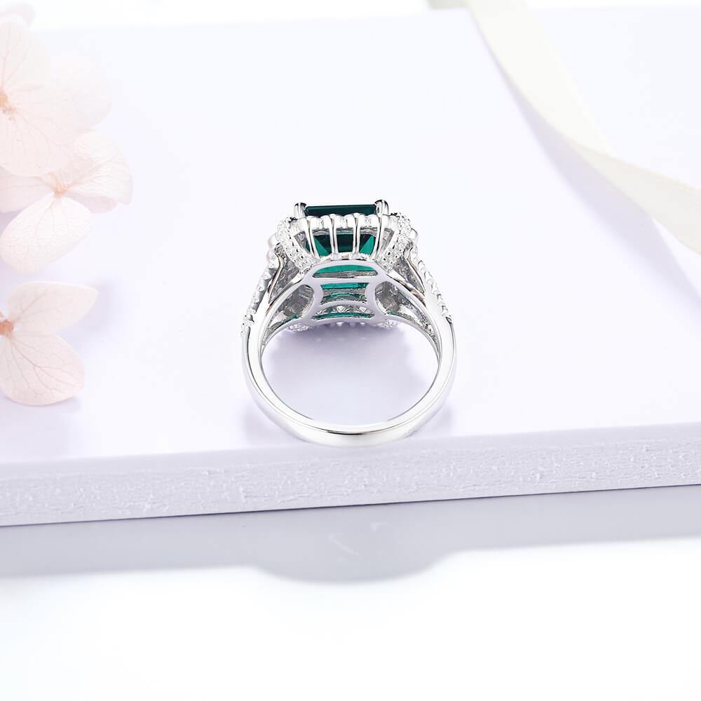 Emerald Cut Lab Created Emerald Classic Luxury Sterling Silver Ring - ReadYourHeart,RRL-LTR19112601S-EM