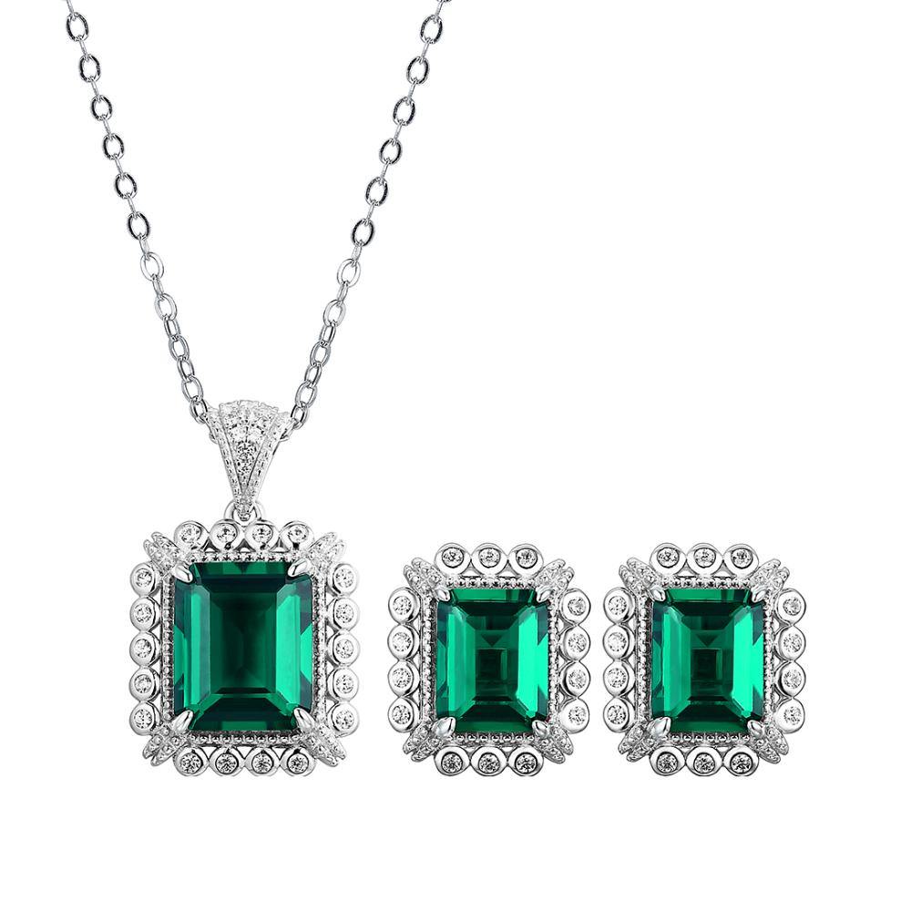 Emerald Cut Lab Created Emerald Classic Luxury Sterling Silver Necklace - ReadYourHeart