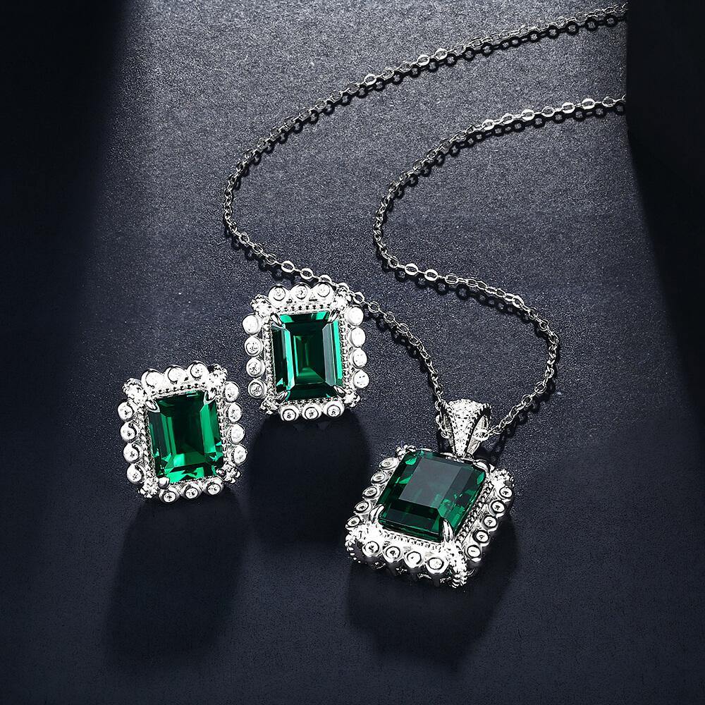 Emerald Cut Lab Created Emerald Classic Luxury Sterling Silver Necklace - ReadYourHeart