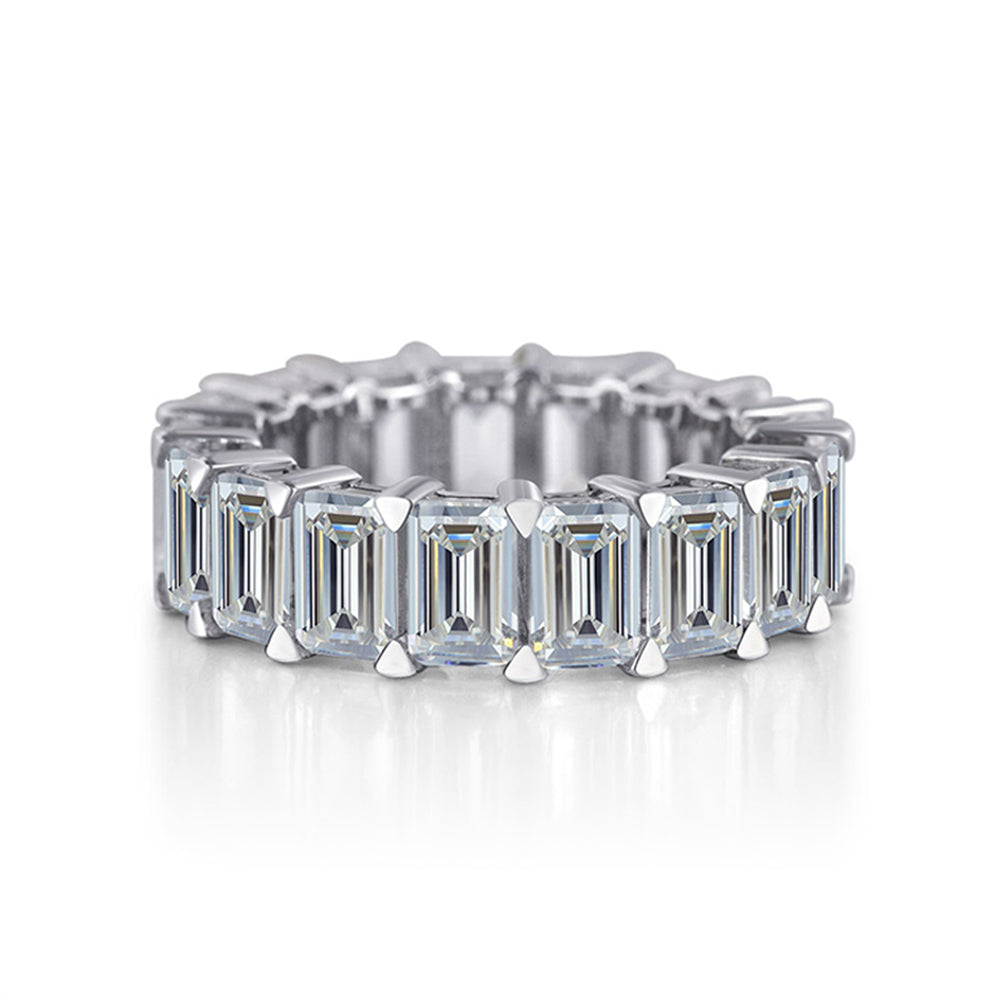 Emerald Cut Sapphire Eternity Sterling Silver Wedding Band - ReadYourHeart