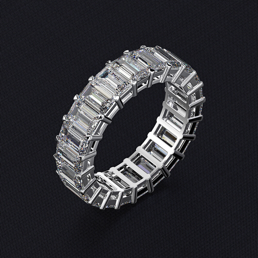 Emerald Cut Sapphire Eternity Sterling Silver Wedding Band - ReadYourHeart