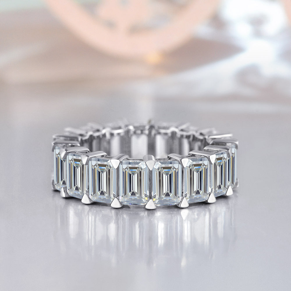 Emerald Cut Sapphire Eternity Sterling Silver Wedding Band - ReadYourHeart