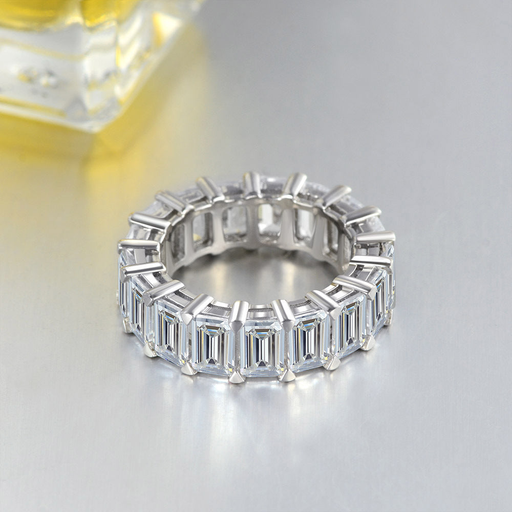 Emerald Cut Sapphire Eternity Sterling Silver Wedding Band - ReadYourHeart