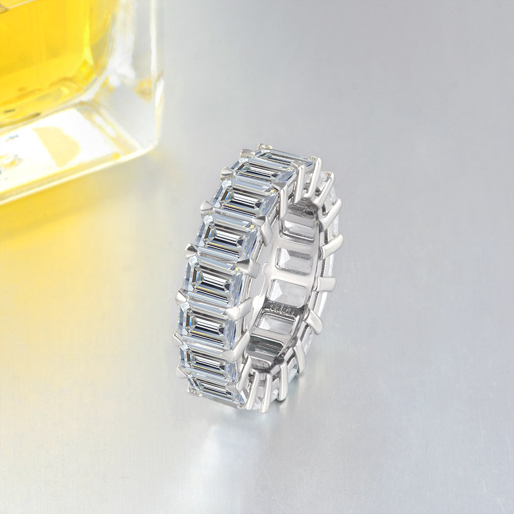 Emerald Cut Sapphire Eternity Sterling Silver Wedding Band - ReadYourHeart