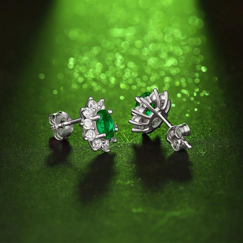 Emerald series diamond sterling silver earrings - ReadYourHeart