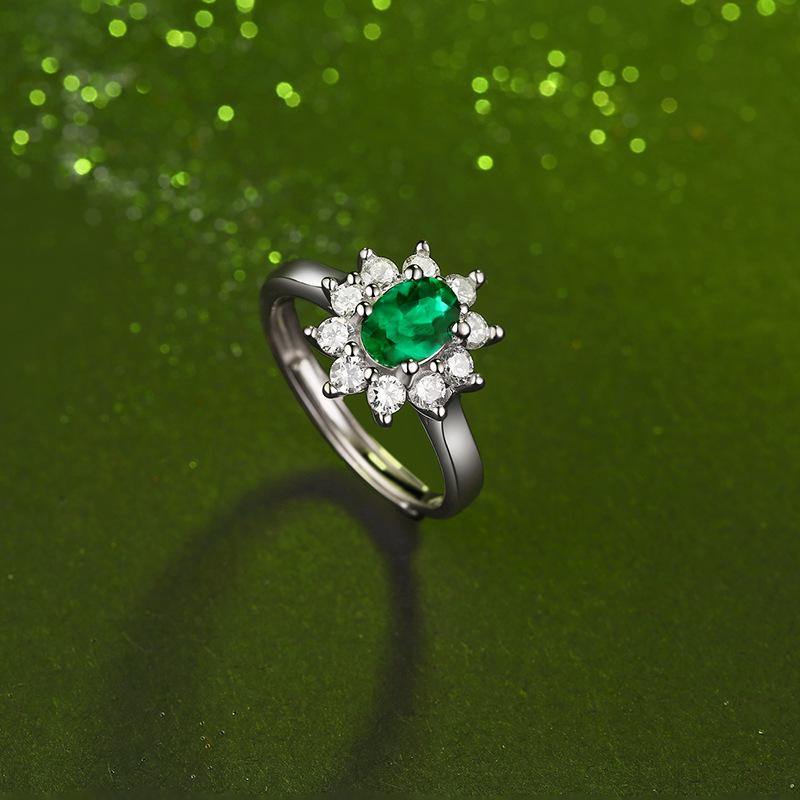 Emerald series sterling silver diamond oval ring - ReadYourHeart